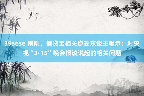 39sese 刚刚，假贷宝相关稳妥东谈主默示：对央视“3·15”晚会报谈说起的相关问题