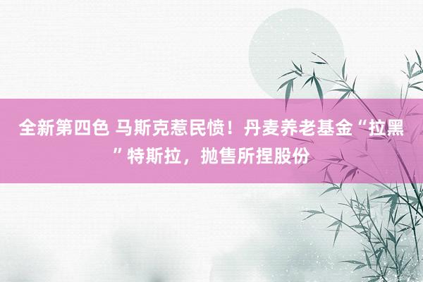 全新第四色 马斯克惹民愤！丹麦养老基金“拉黑”特斯拉，抛售所捏股份