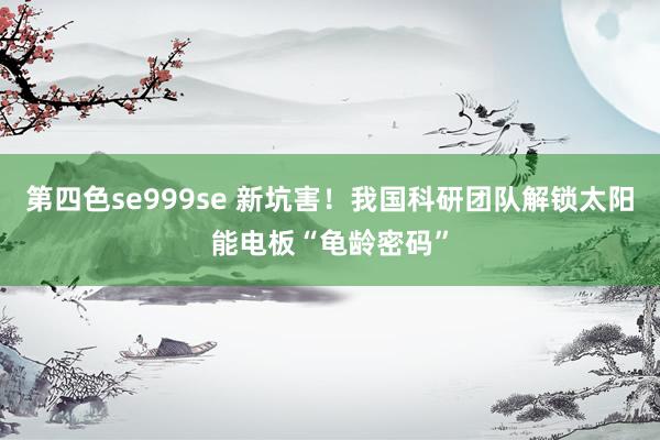 第四色se999se 新坑害！我国科研团队解锁太阳能电板“龟龄密码”