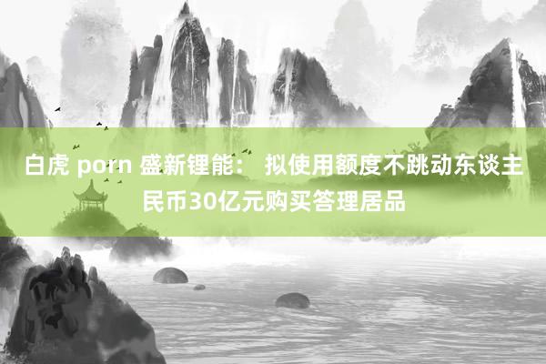白虎 porn 盛新锂能： 拟使用额度不跳动东谈主民币30亿元购买答理居品