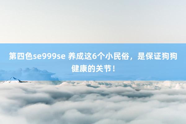 第四色se999se 养成这6个小民俗，是保证狗狗健康的关节！